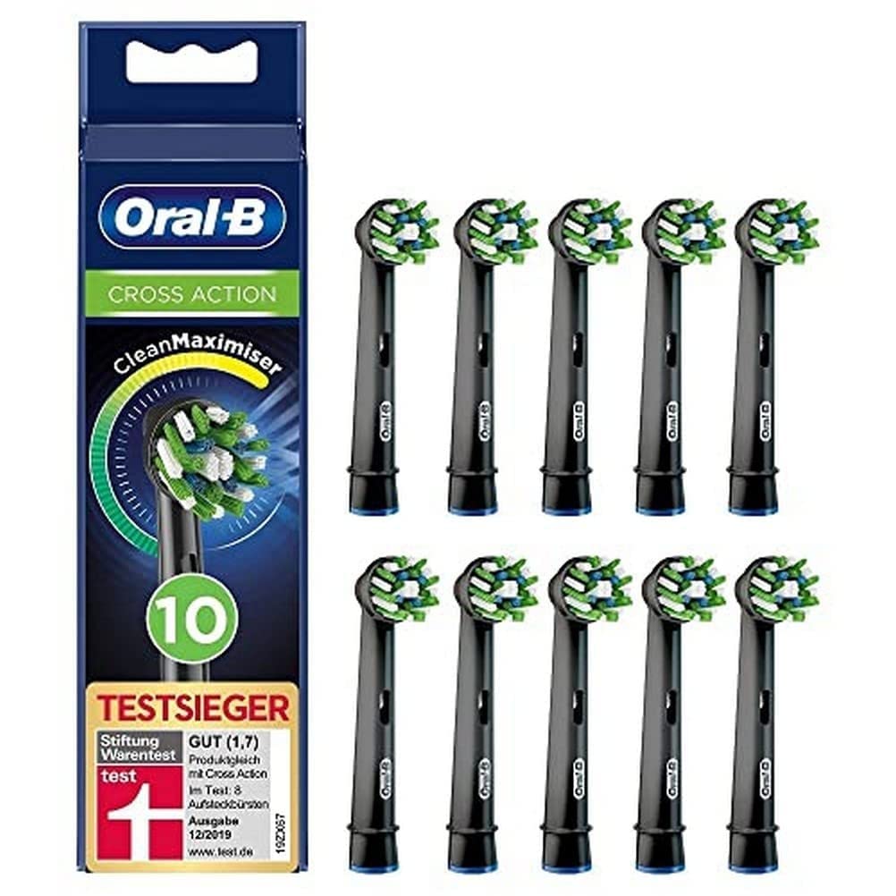 Oral-B CrossAction Black Edition Brush Heads with CleanMaximiser Bristles for Holistic Mouth Cleaning, Pack of 10