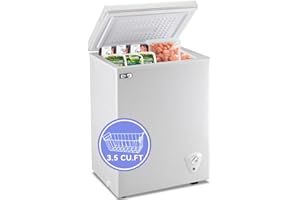 WANAI Chest Freezer 3.5 CU.FT Freestanding White Deep Freezer Chest with Adjustable Thermostats and Storage Basket Mini Freezer Suitable for Kitchen Dorm Garage and Shed