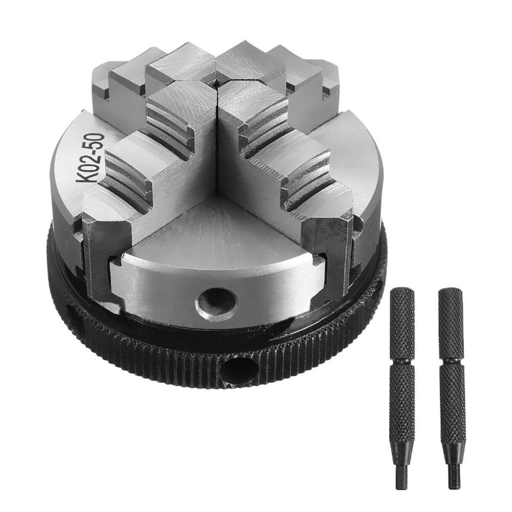 Wifehelper 50mm Mini 4 Jaw Reversible Self-Centering M14 Thread Mount Lathe Manual Chuck K02-50 with 2pcs Lock Rod