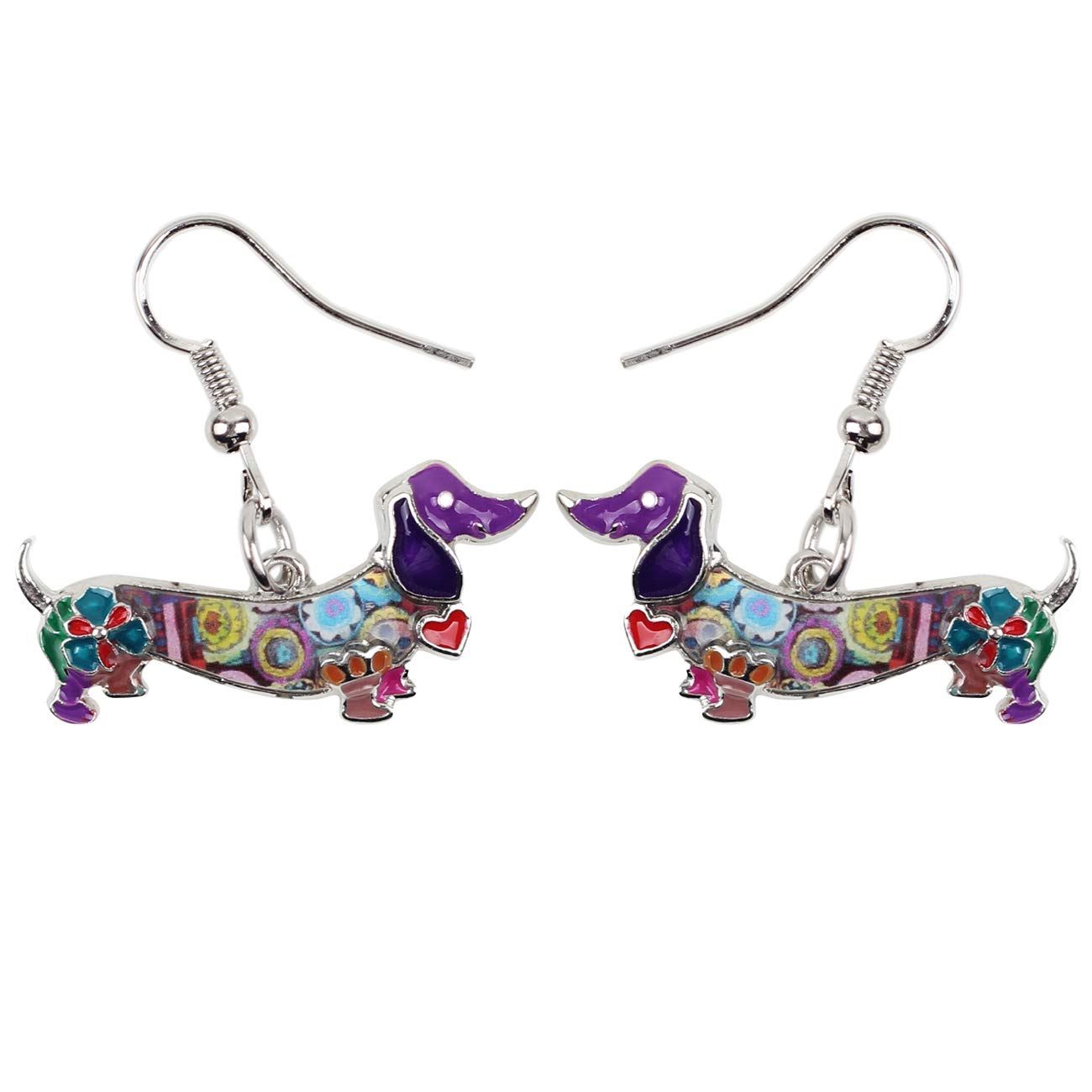 NEWEI Enamel Cute Dachshund Dog Earrings Dangle for Women Girls Charms Dachshund Gift (Purple)