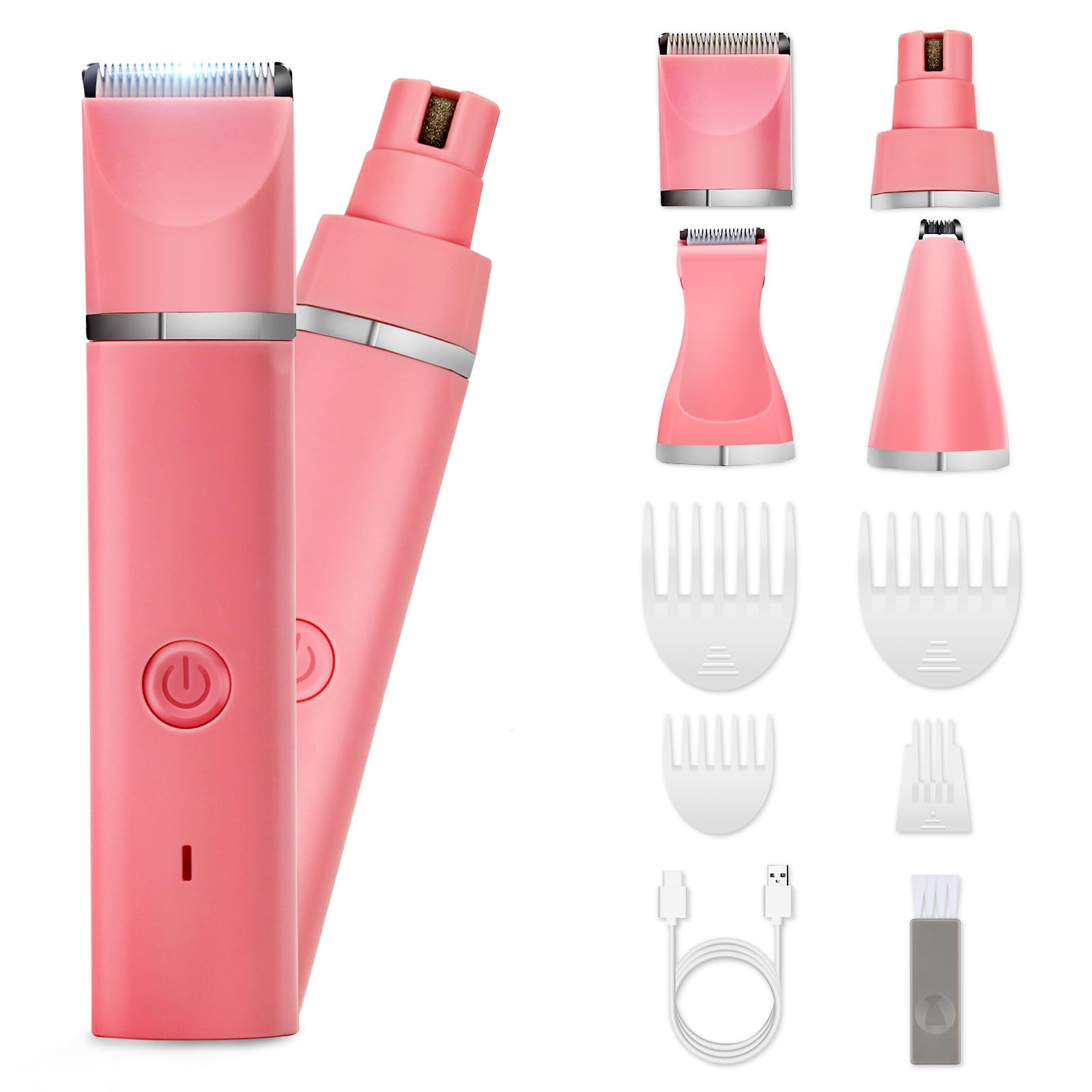 Photo 1 of Veeconn Dog Grooming Clippers Kit-Electric Rechargeable Cat Trimmer Tools-Cordless Quiet Pet Nail Paw Grinder-4 in 1 Multifunctional Low Noise Shaver-Razor for feet Face Ears Toenail Eye?Pink?