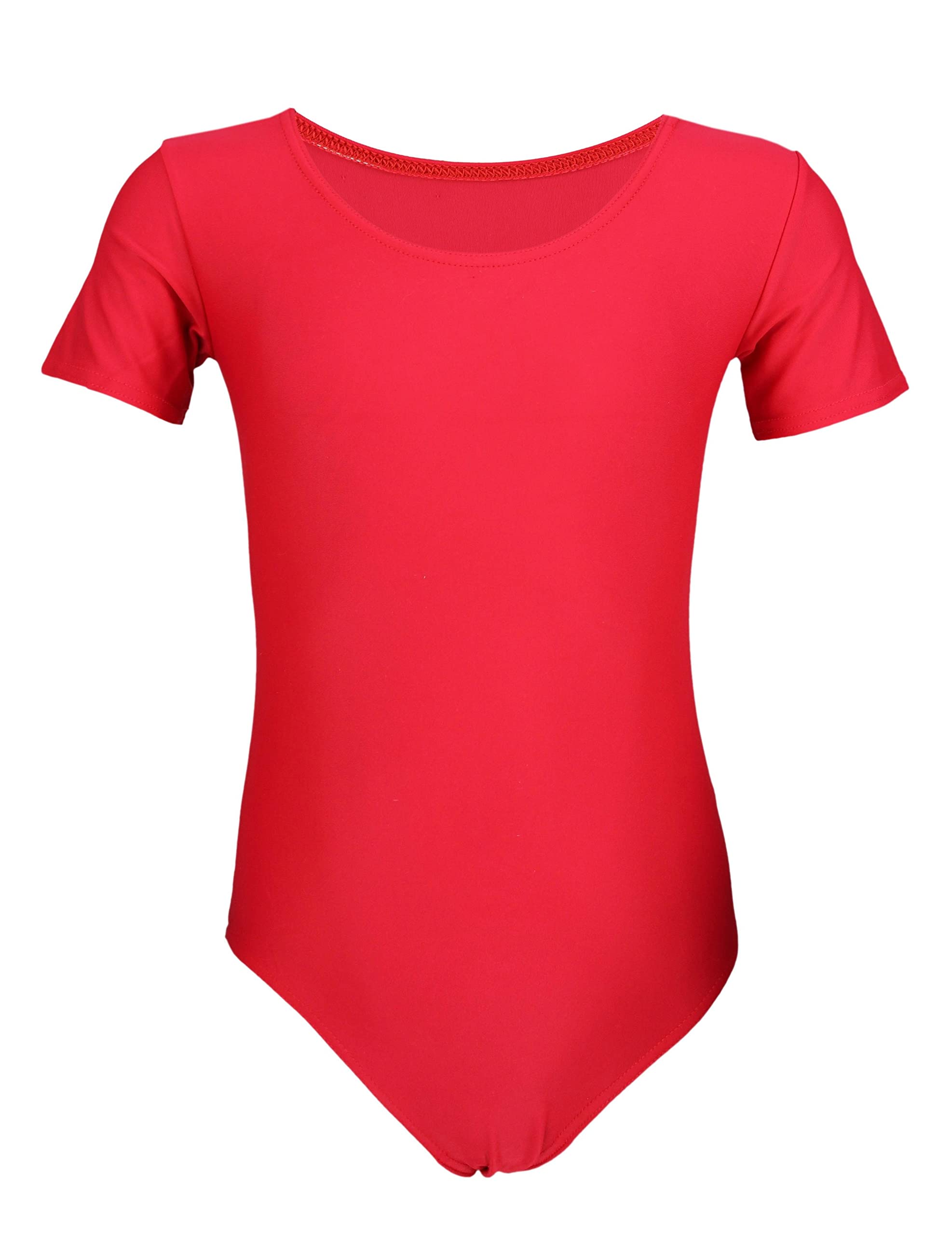 Aquarti Girls' Dance Bodysuit Short Sleeve Leotard, Red, 152