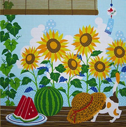Furoshiki Calico Cat on a Hot Summer Day Motif Japanese Fabric 50cm
