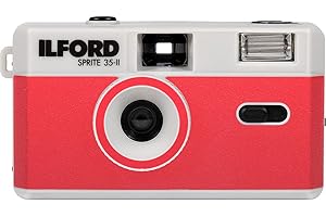 Ilford Sprite 35-II Reusable/Reloadable 35mm Analog Film Camera (Silver and Red)