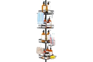 BILIBOMPA Shower Caddy Corner Organizer for Bathroom, Rustproof Stainless Design, 4 Large Shower Shelves and 2 Small Basket for Bathroom Storage, Adjustable Height Tension Pole Extend from 23.6 to 114.5 Inch