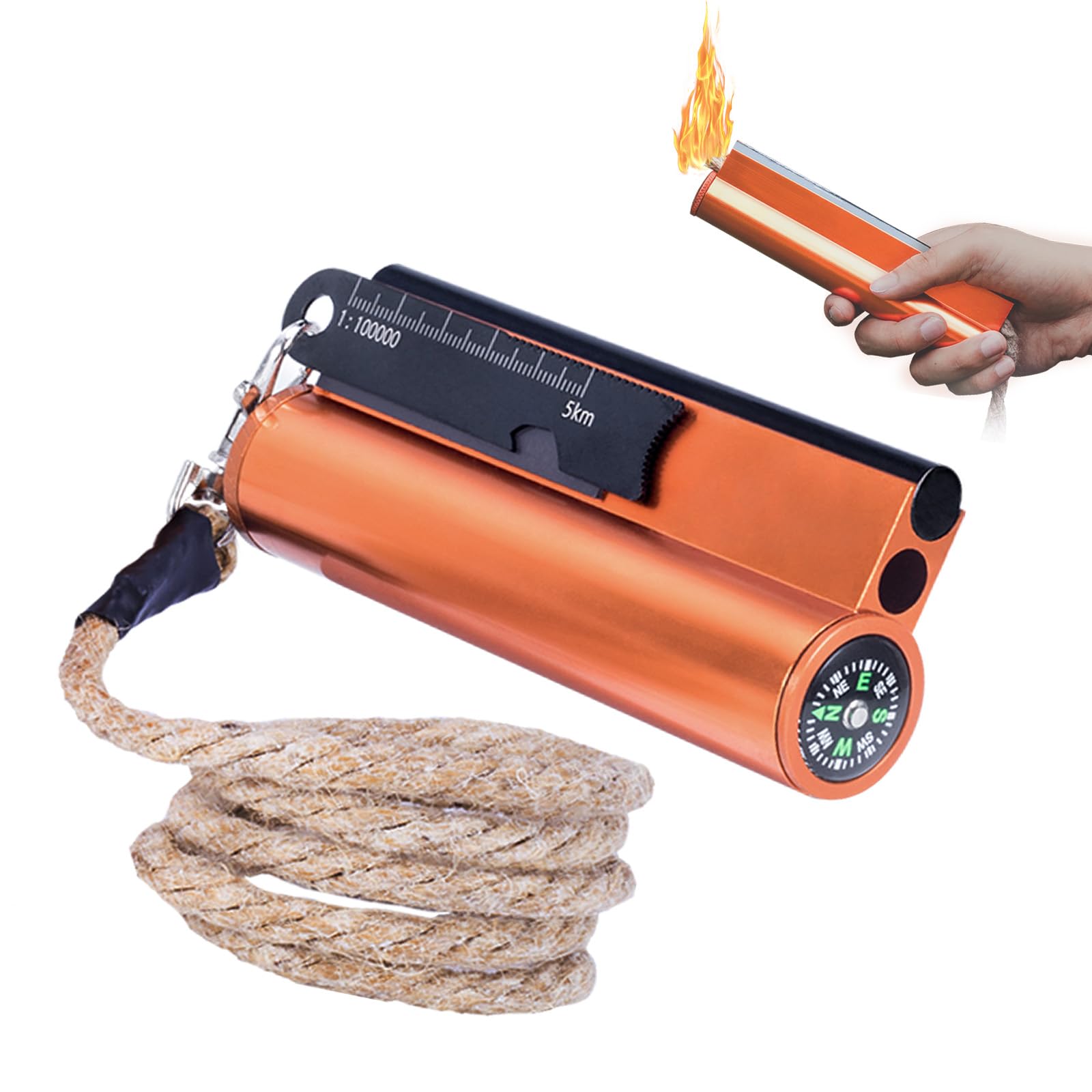 Flint and Steel Fire Starter Kit 7-in-1 XL Ferro Rod Fire Steel Bushcraft Equipment 11cm, Portable Survival Magnesium Kit with 90cm Waterproof Wick Rope,Multi Tool Scraper, Compass for Camping Hiking