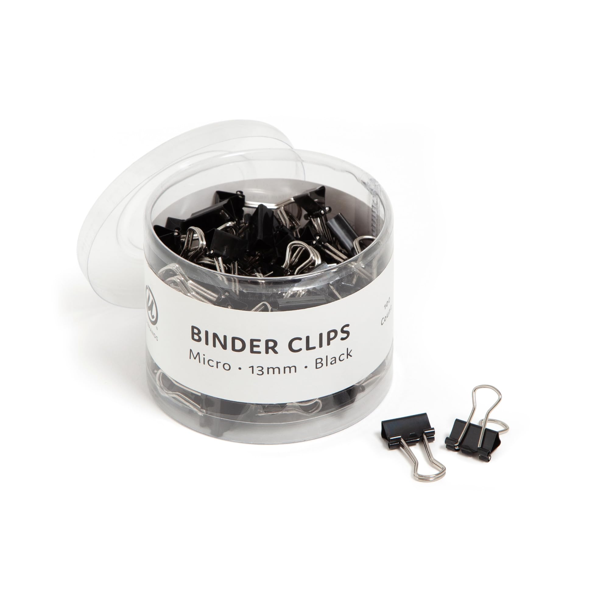 U Brands Binder Clips, Micro 1/2-Inch Width, 1/5-Inch Paper Holding Capacity, Black and Silver Steel, 100-Count - 650U08-24