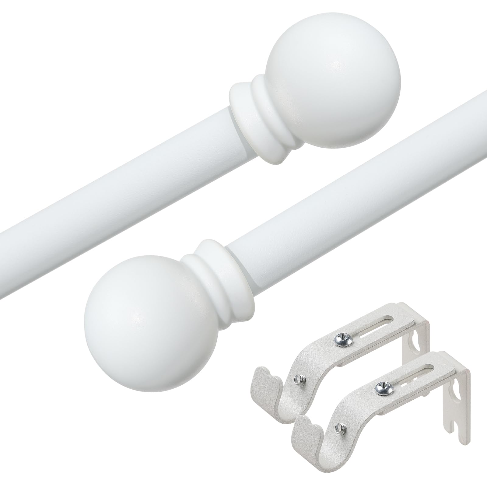 OLLIDOT Curtain Poles, Single Curtain Rods for Windows 76-152 cm, 1.6 cm Decorative Curtain Poles Set, Matte White Splicing Metal Curtain Poles with Brackets