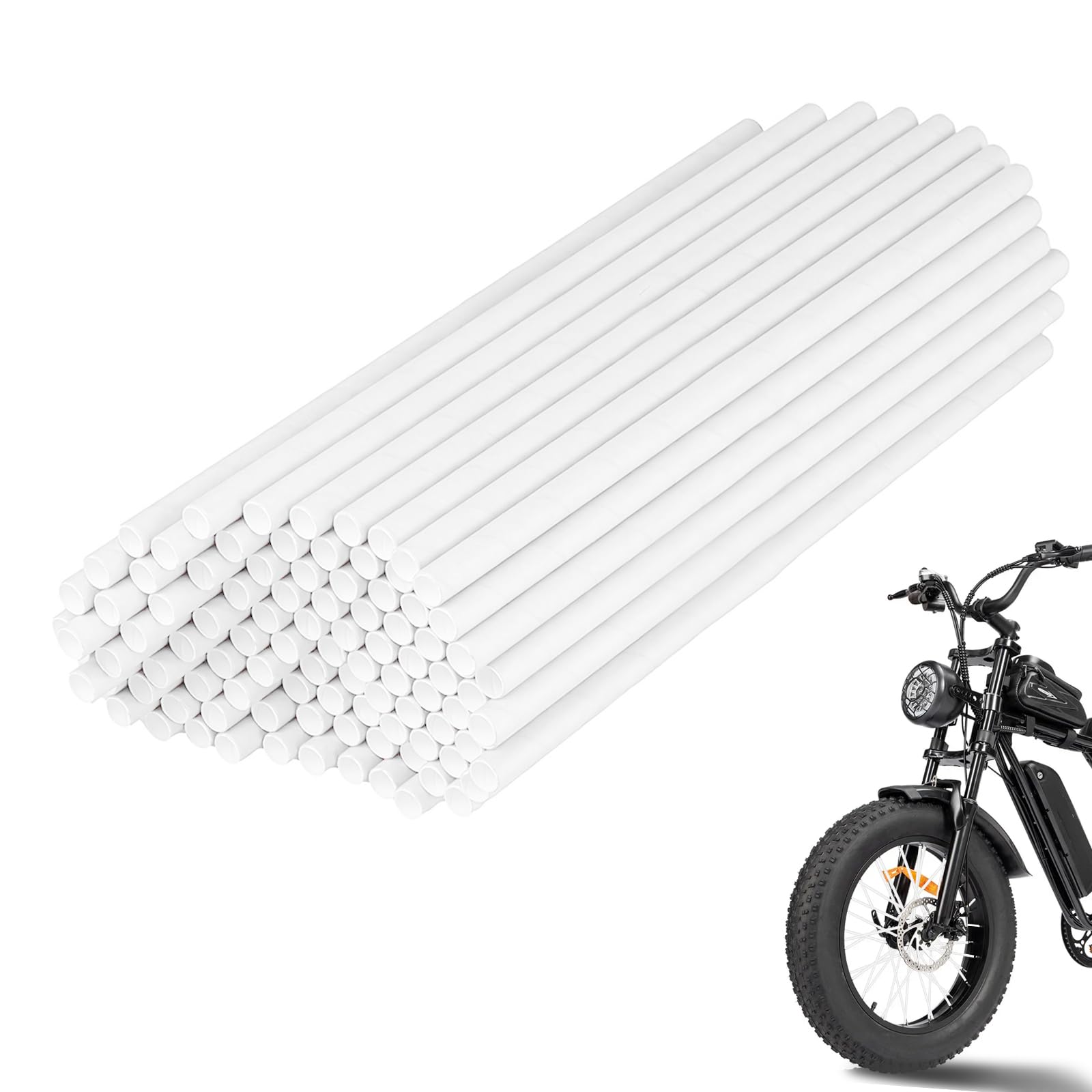 Photo 1 of 72Pcs Spoke Covers Compatible with Ridstar q20 Ebike - Dirt Bike Spoke Skins, Universal Wheel Wraps for 8"-21" Rim, Trim Wrap Decoration Protector, for Motorcycle Bicycle Wheelchair Accessories, White