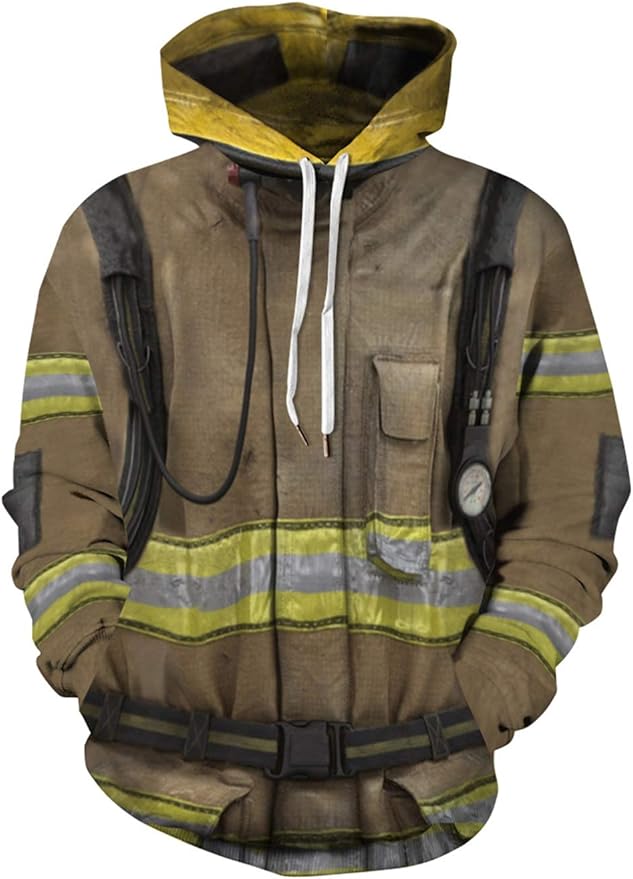 AISION Unisex Fireman Hoodie 3D Printed Firefighters Uniform Pullover
