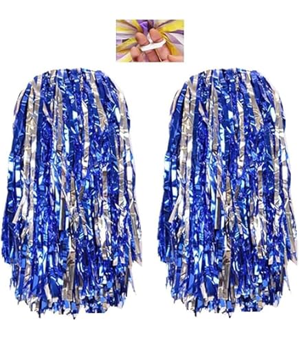 Lot De 12 Pompons Pom-Pom Girl Bleu Métallisé - Pour Cheers, Danse Et Compétitions Sportives