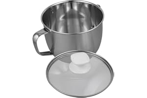 GARVALON Stainless Steel Grease Filtering Pot with Lid Kitchen Oil Separator Strainer for Soup and Cooking