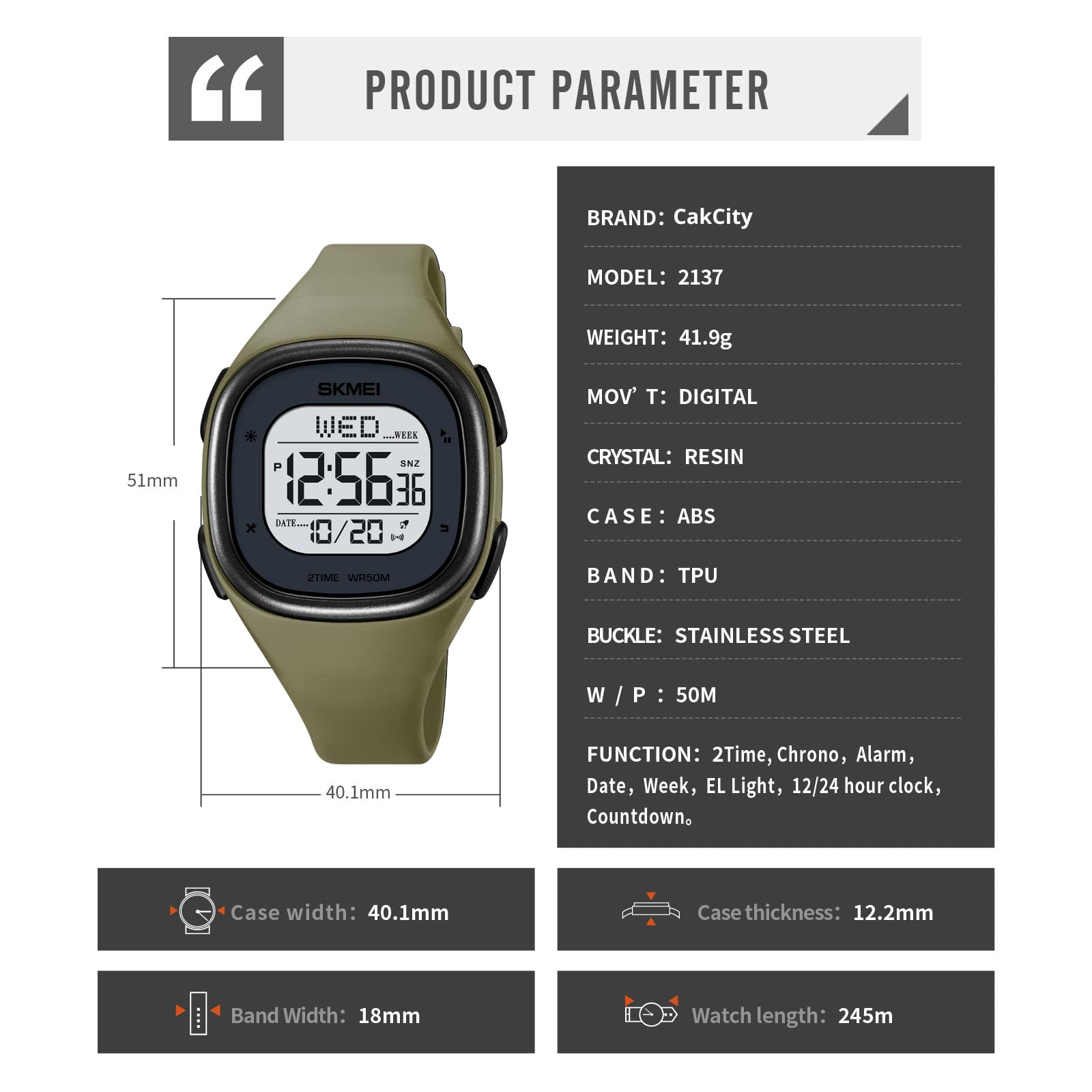 CakCity Mens Digital Watch Waterproof Wrist Watch for Women Sport Watch with Stopwatch Countdown Dual Time Square Digital Watches for Unisex