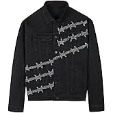 SHION7 Men's Denim Jacket, Slim Fit Streetwear Jean Jackets For Men, Fashionable Embellished Rhinestone Jeans Coat