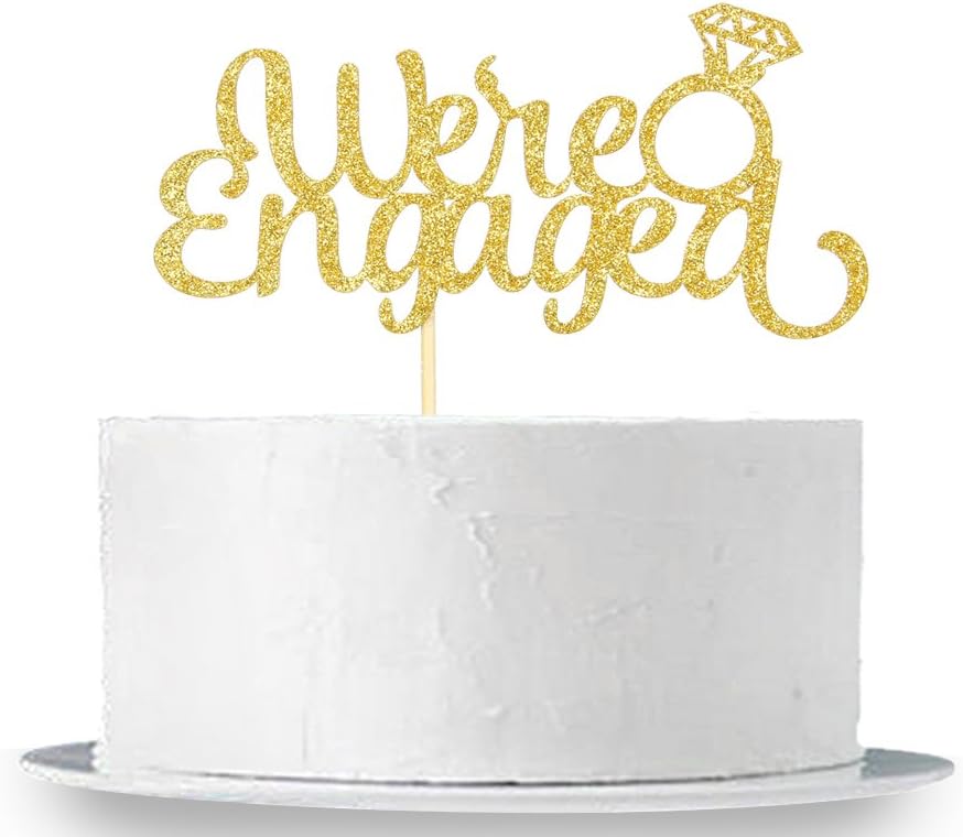 Gold Glitter We're Engaged Cake Topper - Wedding Party Decorations Supplies
