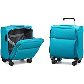 Hanke Underseat Carry On Luggage with Wheels, Small Suitcase, Rolling Bag | 360&deg; Silent Spinner Wheels, TSA Lock, 16 Inch, 30L Personal Item, Softside, Lightweight, Trolley Sleeve, Caribbean Blue