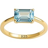 Sophia Rose Jewellery Blue Topaz Baguette Cut 925 Gold Plated Sterling Silver Ring - Handmade Gemstone Jewelry Gift Ideas for Women - Birthday Gift