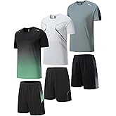 6-Piece Men's T-shirt & Workout Shorts Set, Quick-Drying & Breathable Fitness Clothing for Sports