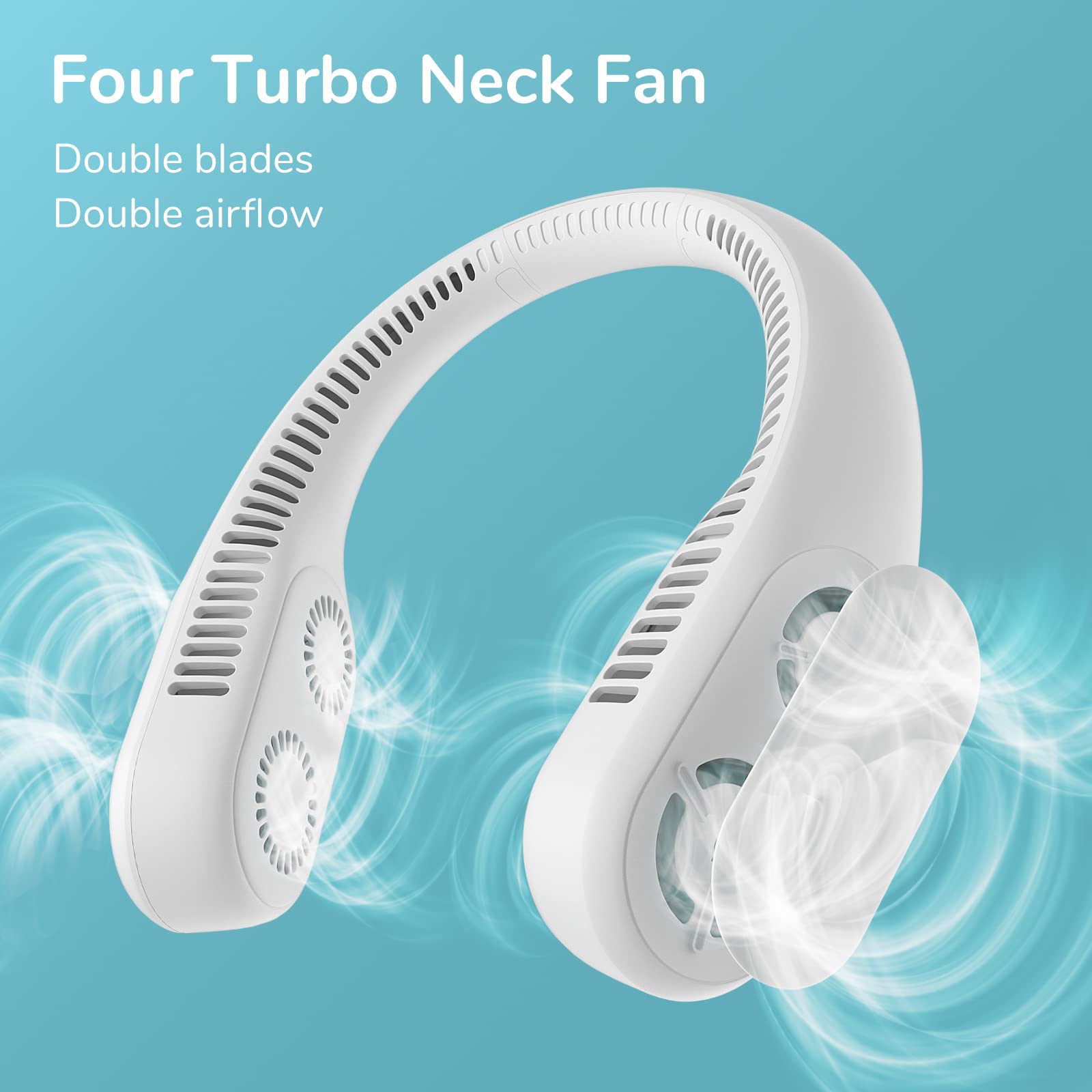 JISULIFE Four Turbo Neck Fan Bladeless, Portable Hand Free for Outdoor, Personal Wearable with Rechargeable Battery, Powerful & Low Noise Gifts for Men/Friends/Family - Grey
