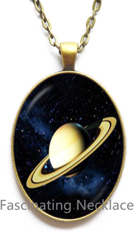 Saturn Necklace glass Pendant galaxy jewellery space Pendant bronze neckless women jewelry planet choker Necklace universe gifts,AQ199