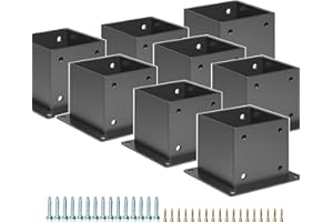 Kinchoix 8pc 4 x 4 Post Base (Actual 3.5 x 3.5 inch) Wood Fence Post Anchor Heavy Duty Pergola Post Bracket DIY Wood Lumber Pergola Gazebo Deck Railing Kit Hardware