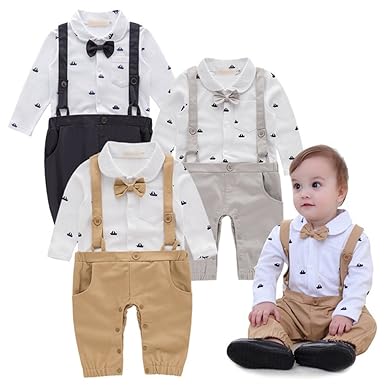G-kids Baby Jungen Strampler Smoking Gentleman Anzug Einteiler Langarm Outfits Herbst-Frühling Kleidung Jumpsuit Spielanzug T