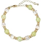 Ursambra Natural Quartz Crystal 8mm Bead Strand Bracelet for Women Gift (Prehnite)