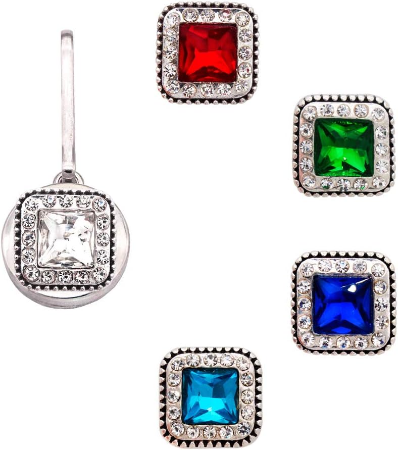 Ascrafter Luxury Square Crystal Snap Buttons, Set of 5, Universal Replacement Button for 12mm & 18mm Charm Holders
