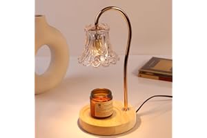 LOTKEY Candle Warmer Lamp, Dimmable Candle Warmer with Timer 2 Bulbs Wood Base Electric Candle Lamp Compatible with Jar Candles Vintage Candle Melter Top Melting for Scented Wax (Round Base-Clear)
