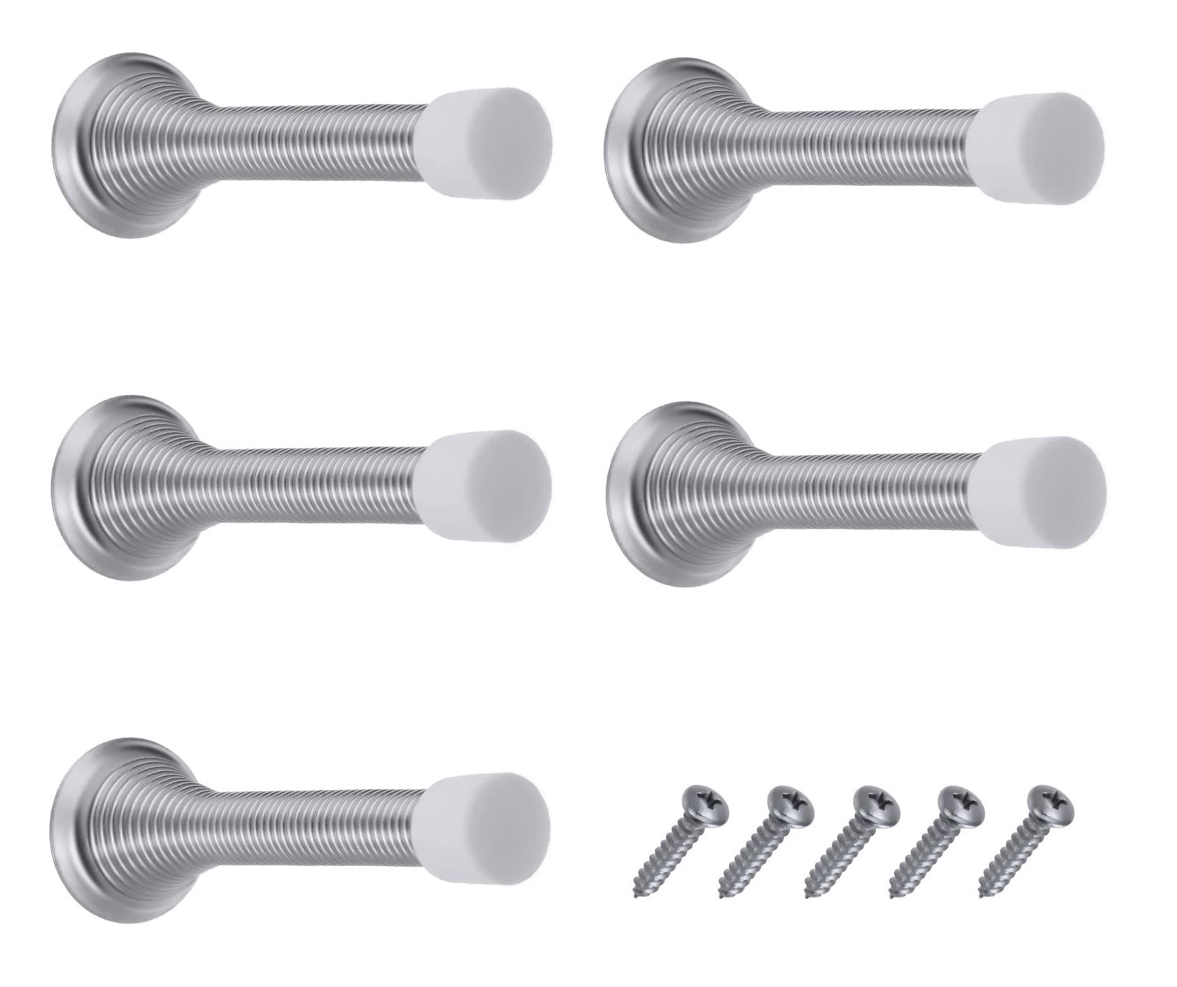 TERF® Polished Chrome Door Stopper Wall Mounted 75mm Door Stop Spring Wall Mounted Door Stopper Including Fixing Screw - Pack of 5