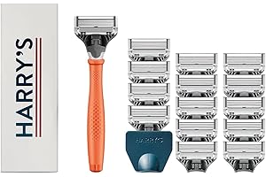Harry's Original Shaving Kit for Men - Razor Handle, 15 Razor Blade Refills, and Travel Blade Cover - German Engineered - Orange
