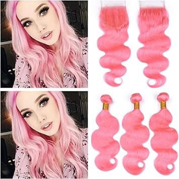 Amazon Com Virgin Brazilian Light Pink Hair Weaves With Closure