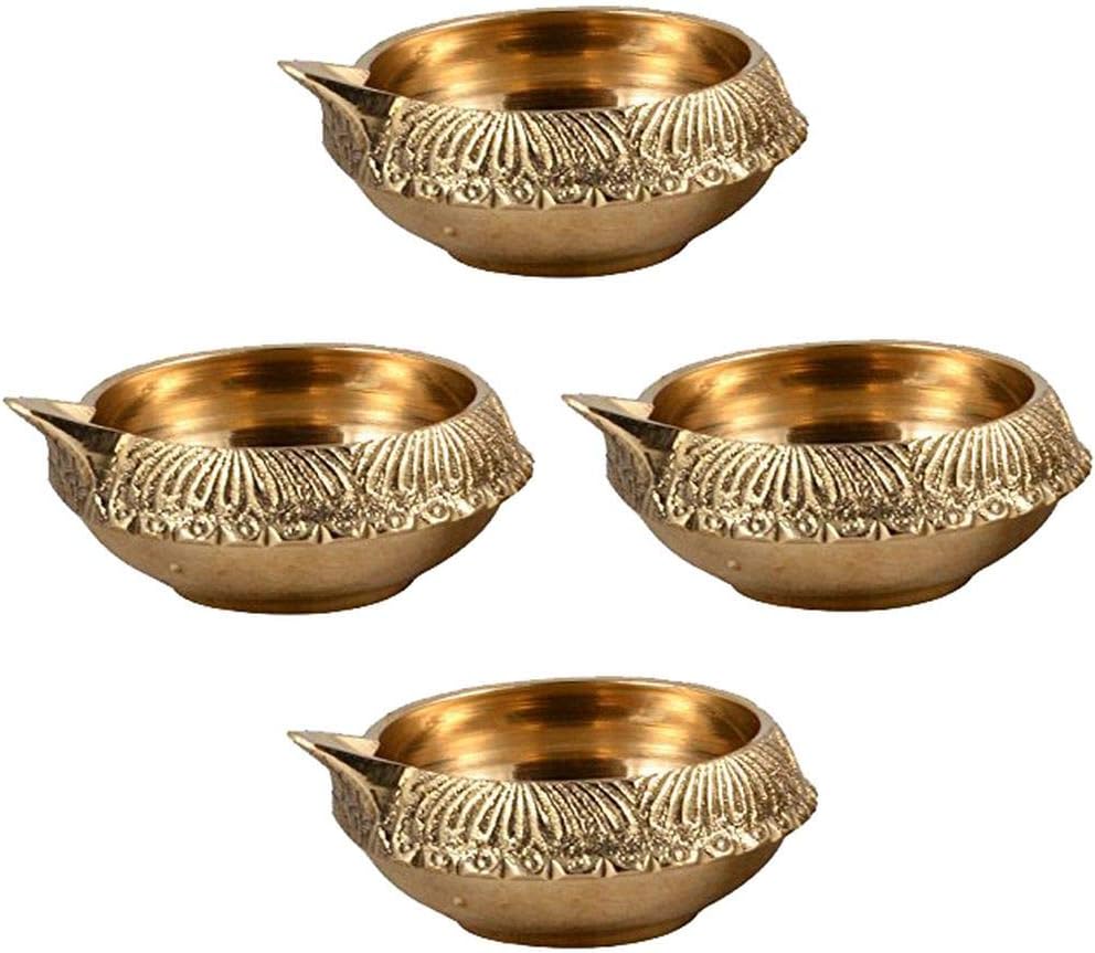 Oil Lamps & Accessories - Hashcart® Brass Diya for Pooja Diwali Diyas [ Pack of 10 Pc ] - Handmade Indian Brass Oil Lamp for Puja - Kutthu vilakku nilakku Deepam for Diwali Decorations - Diwali Gifts