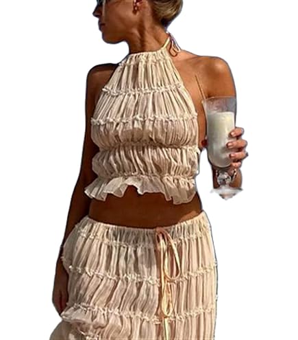 Sexy Smocked Open Back Halter Camisole Y2K Sleeveless Frill