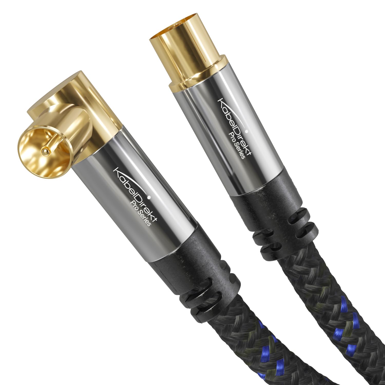 4K aerial cable Nylon braided, TV cable straight/90° angled connector – 1.5m – break-proof metal plugs for digital & analogue TV (straight female to angled male for DVB-C, DVB-T, DVB-S) – CableDirect