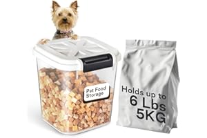LivLab Mker 5 lbs Dog Food Storage Container with Lids Airtight Pet Food Container Cat Treat Container, Dry Pet Food Storage Bin for Cereal, Birds, Rice and Grain(6 lbs), White