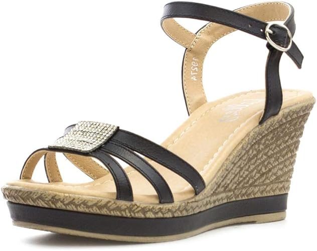 black diamante wedge sandals