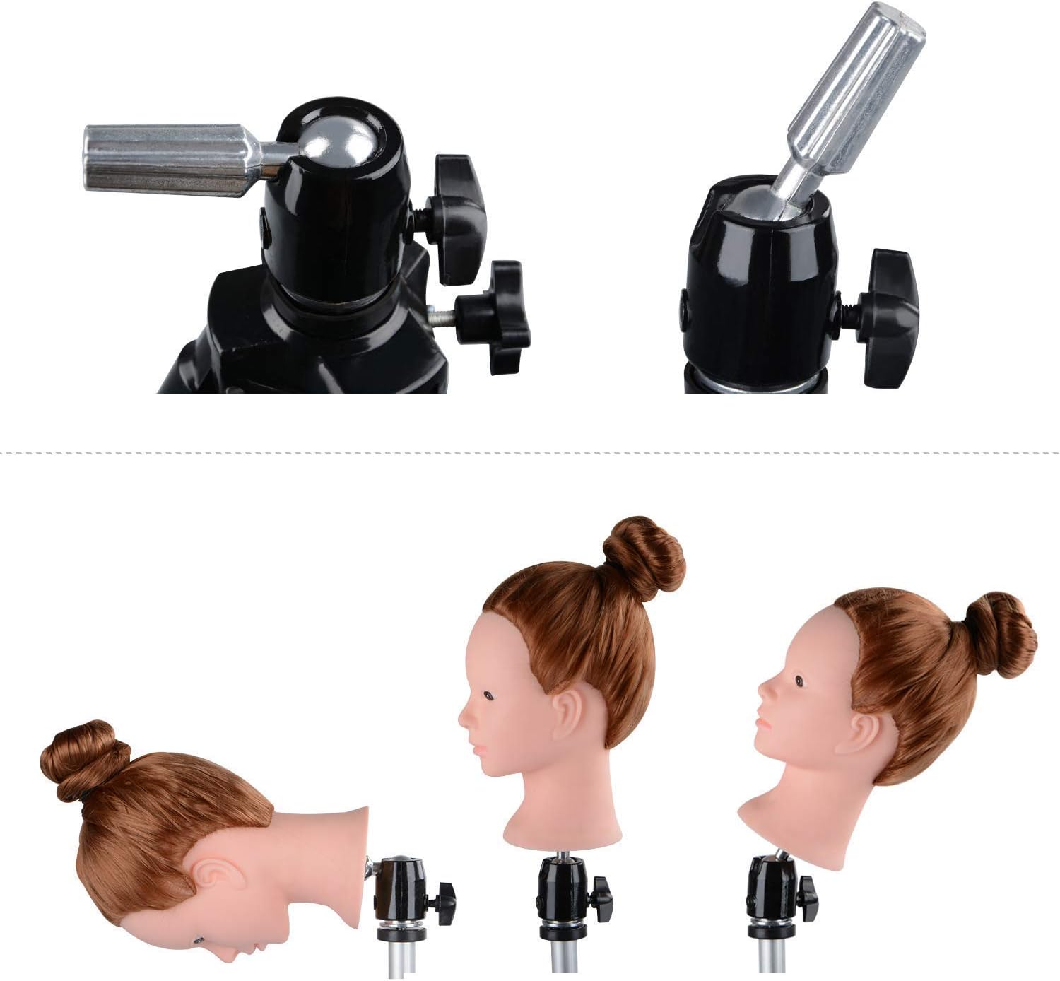 Adjustable Aluminium Alloy Tripod Stand Holder Training Head Hairdressing Mannequin Manikin Canvas Block Head Wig Stand Salon Hair Clamp With Carrying Bag Rose Gold - Image 4
