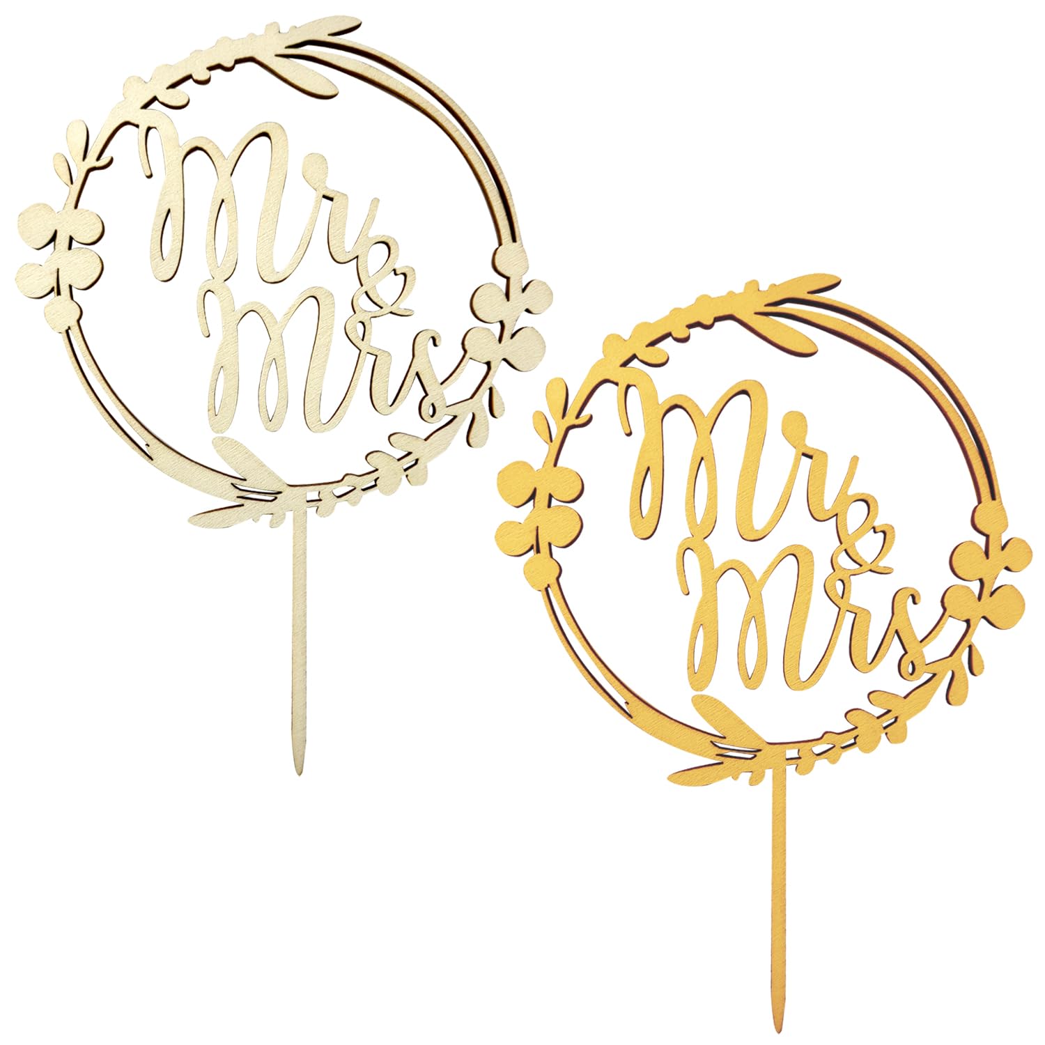 2Pcs Wooden Wedding Cake Topper - Mr and Mrs Personalized for Party Supplies (2 Colors)
