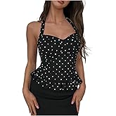 SOLY HUX Women's Polka Dots Halter Top Y2k Tie Backless Sleeveless Ruffle Hem Going Out Tops