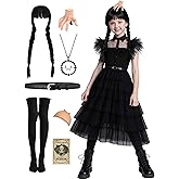 jiobabe Girls Halloween Costumes Kids Long Black Dress with Acceeeories Cute Dress Up Birthday Outfits