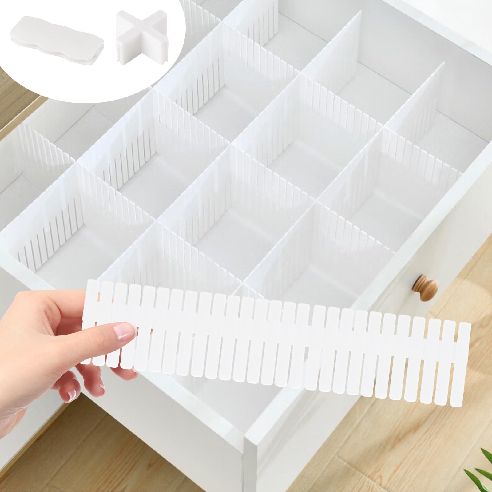 24pcs Adjustable Drawer Dividers,dDrawer Separators,Plastic Drawer Organiser Divider,dDrawer Organizer Cut Freely,Draw Dividers for Makeup Sock Underwear Kitchen Dressing Storage Organiser, 32x7 cm