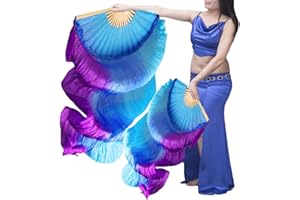 Nimiman 1.8m Women 1 Pair Chinese Belly Dance Silk Fan Veils Gradient Colors Vertical Styles