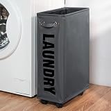 DOKEHOM 25-Inch Slim Laundry Basket with Wheels 52L Dark Grey view 7