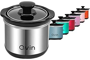 0.65-qt mini Round Slow Cooker, Fondue Melting Pot Warmer with Diswasher-safe Stoneware Crock, Glass Lid, Stainless Steel and