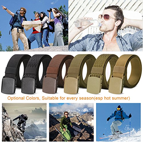 2 pack Mens Nylon Belt with Plastic Buckle TSA Belt, Adjustable Black