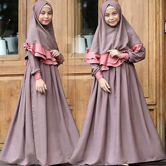 Amazon Com Autumnfall 18m 6y Toddler Baby Kid Girl Ramadan Muslim Abaya Dubai Robe Traditional Clothing Dress With Hairband Age 18 24 Months Purple Garden Outdoor