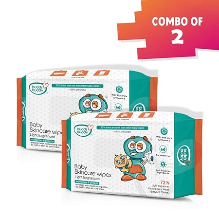 Buddsbuddy Combo Of 2 Baby Skincare Wet Wipes - 72pcs pack Each (White)