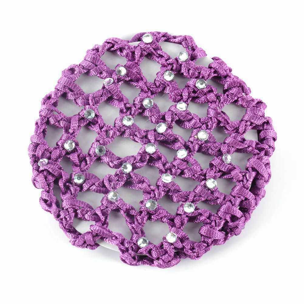 SHTGOI Pack of 2 Hair Net Bun with Rhinestone Bun Hairstyle Aid Fabric Knot Net Glitter Crystal Hair Nets Hairstyles Elastic Bun Net for Girls Women Ballet Gymnastics Figure Skating Dance Purple