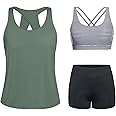 Tempt Me 3 Piece Tankini Swimsuits for Women Athletic Bathing Suits Swim Tank Top with Boy Shorts and Bra Modest Swimwear